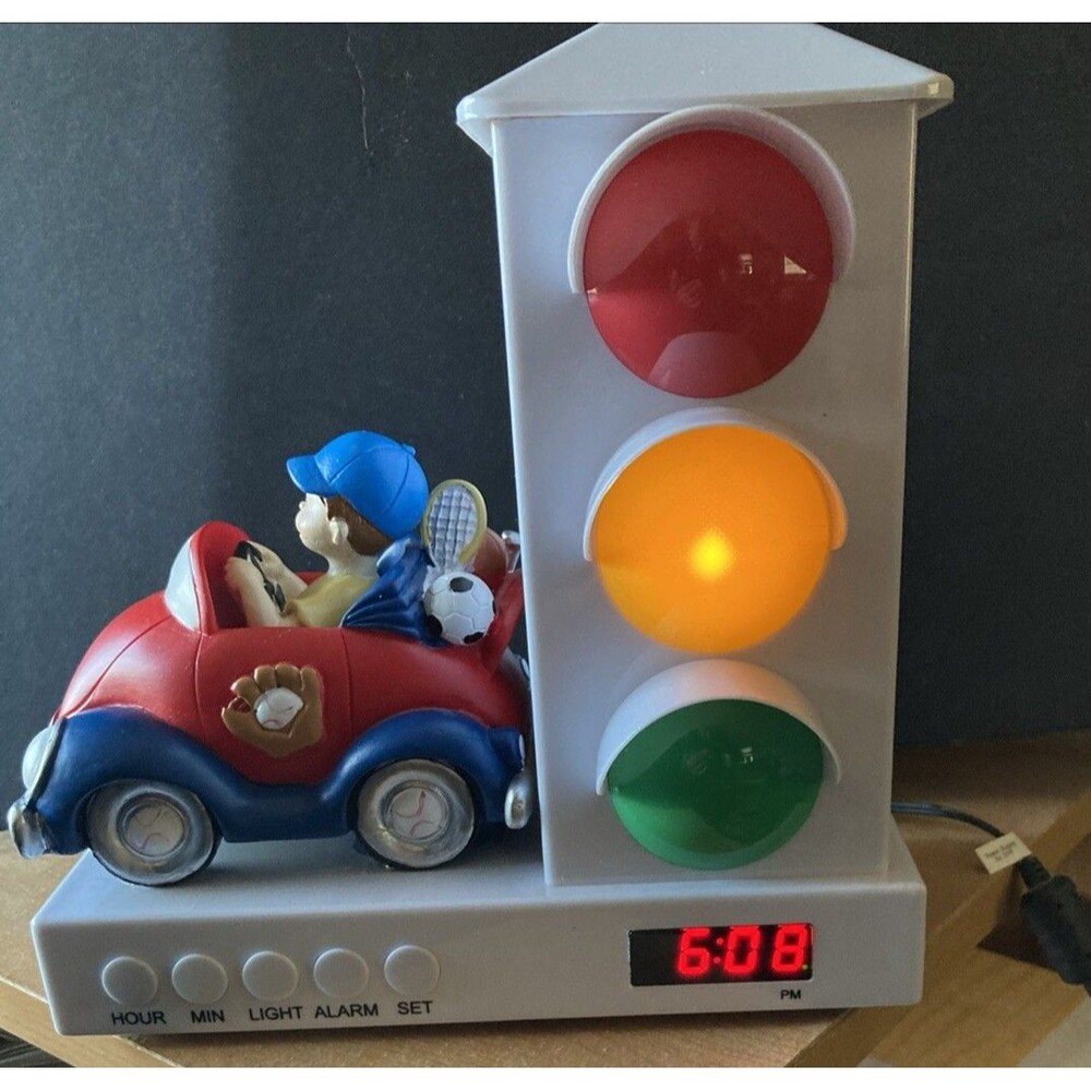 It's About Time Traffic Light Alarm Clock Nightlight Boy in Car Stoplight Tested
